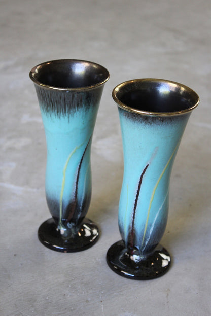 Pair Blue Glazed Earthenware Vase - Kernow Furniture