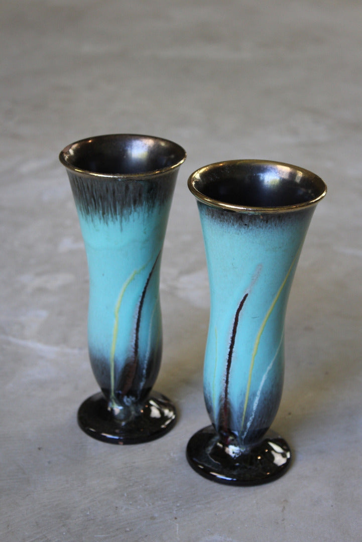 Pair Blue Glazed Earthenware Vase - Kernow Furniture