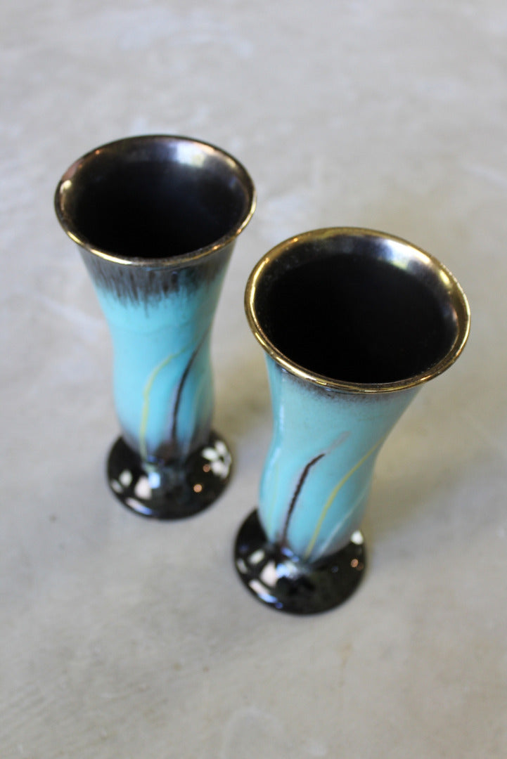 Pair Blue Glazed Earthenware Vase - Kernow Furniture