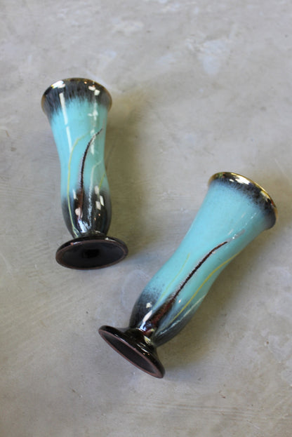 Pair Blue Glazed Earthenware Vase - Kernow Furniture