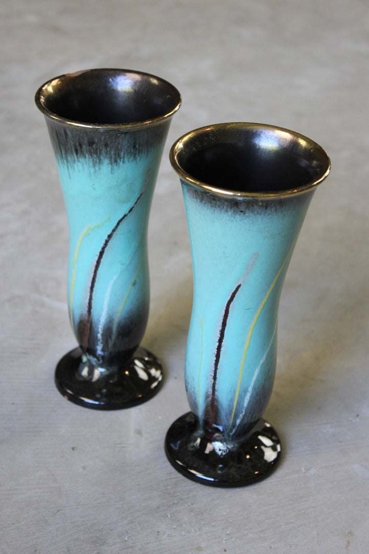 Pair Blue Glazed Earthenware Vase - Kernow Furniture