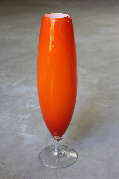 Retro Orange Stemmed Glass Vase - Kernow Furniture