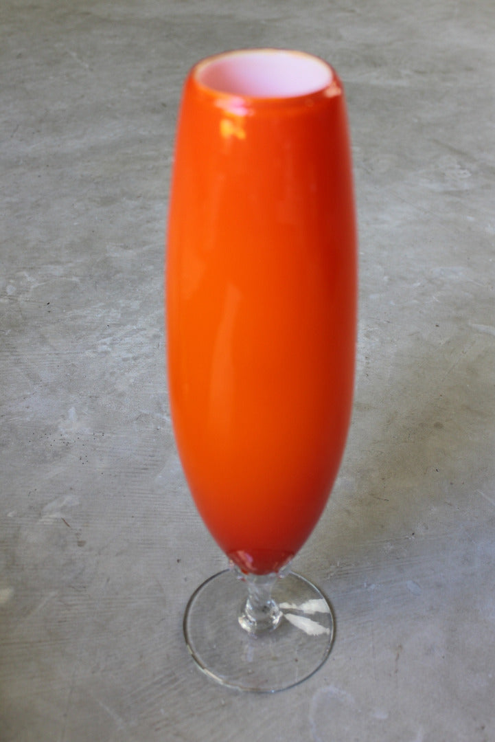 Retro Orange Stemmed Glass Vase - Kernow Furniture