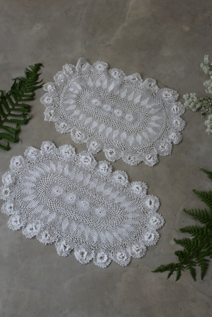 Pair Vintage Lace Table Mats - Kernow Furniture