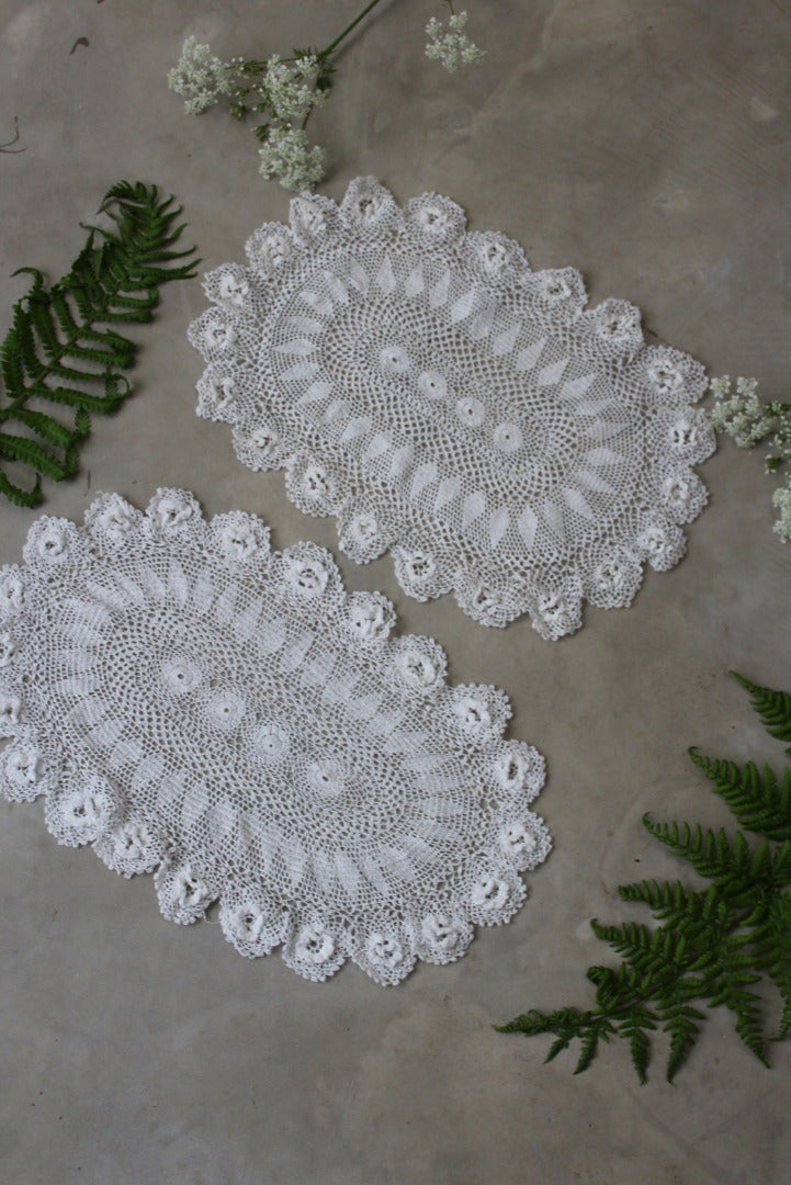 Pair Vintage Lace Table Mats - Kernow Furniture