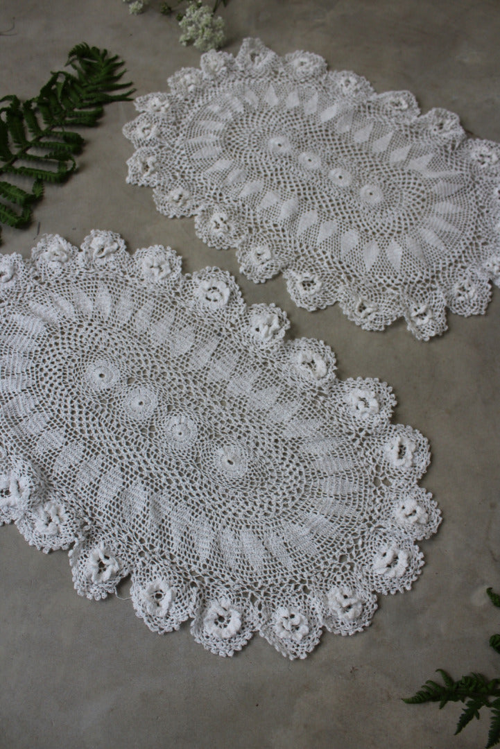 Pair Vintage Lace Table Mats - Kernow Furniture