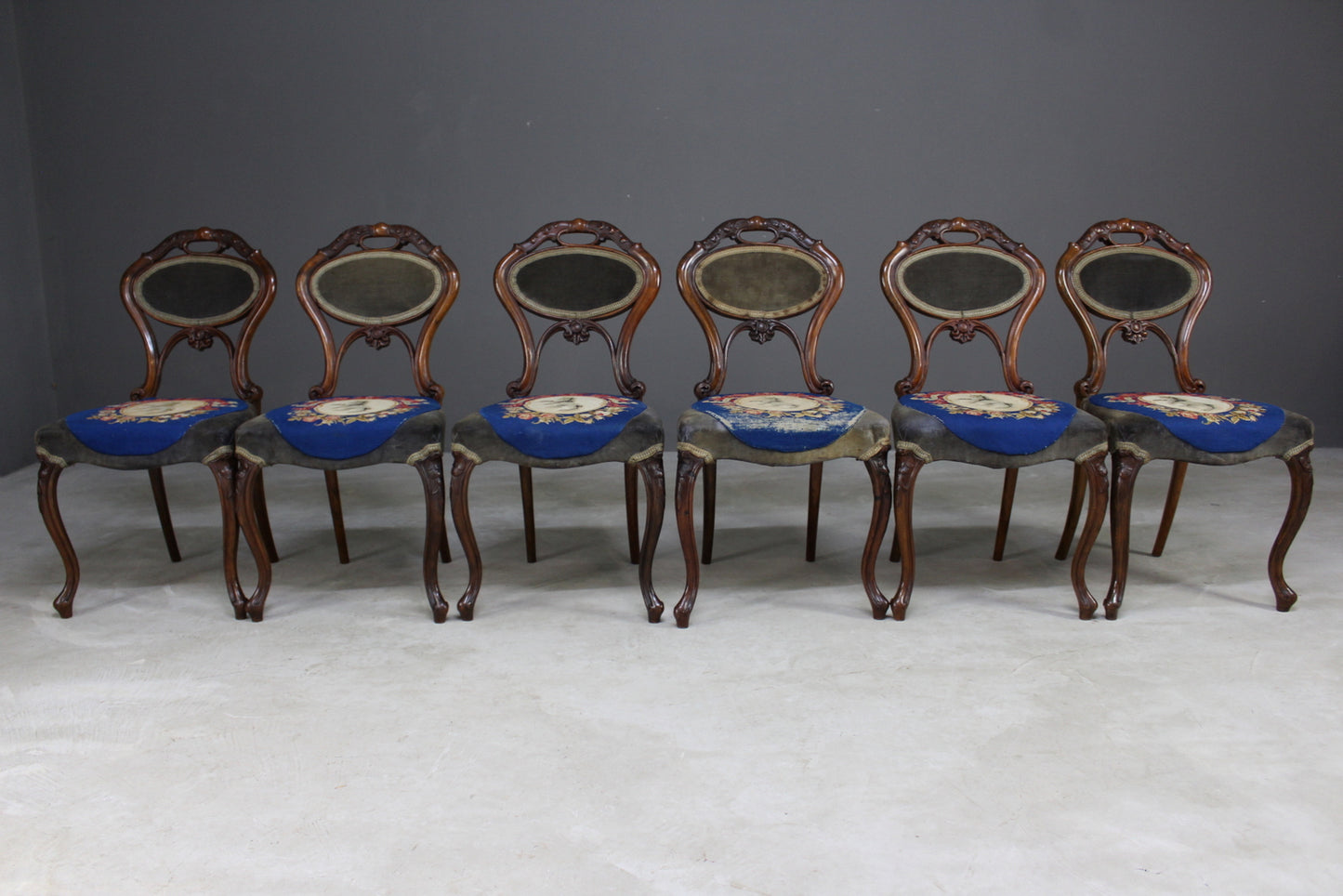 6 Antique Walnut Dining Chairs - Kernow Furniture