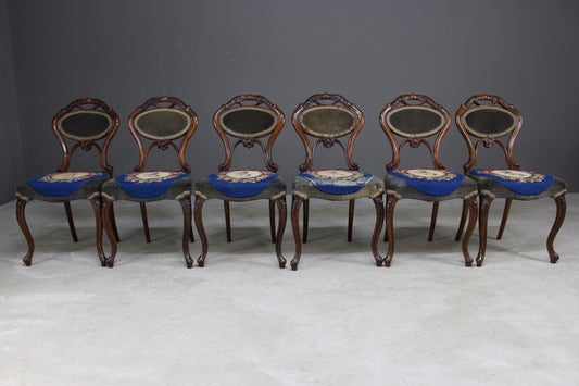 6 Antique Walnut Dining Chairs - Kernow Furniture