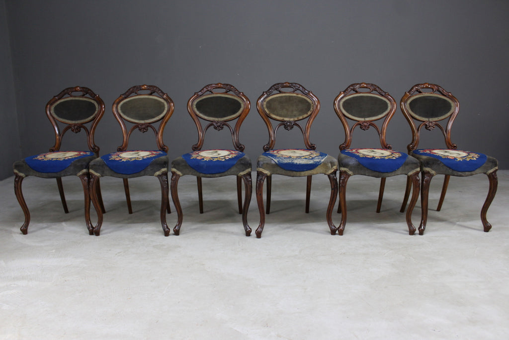 6 Antique Walnut Dining Chairs - Kernow Furniture