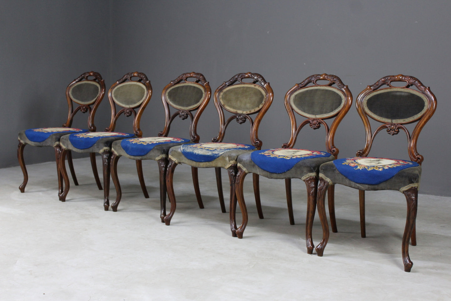 6 Antique Walnut Dining Chairs - Kernow Furniture