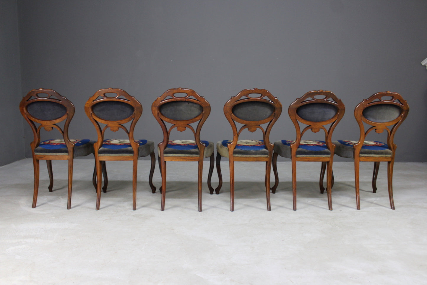 6 Antique Walnut Dining Chairs - Kernow Furniture