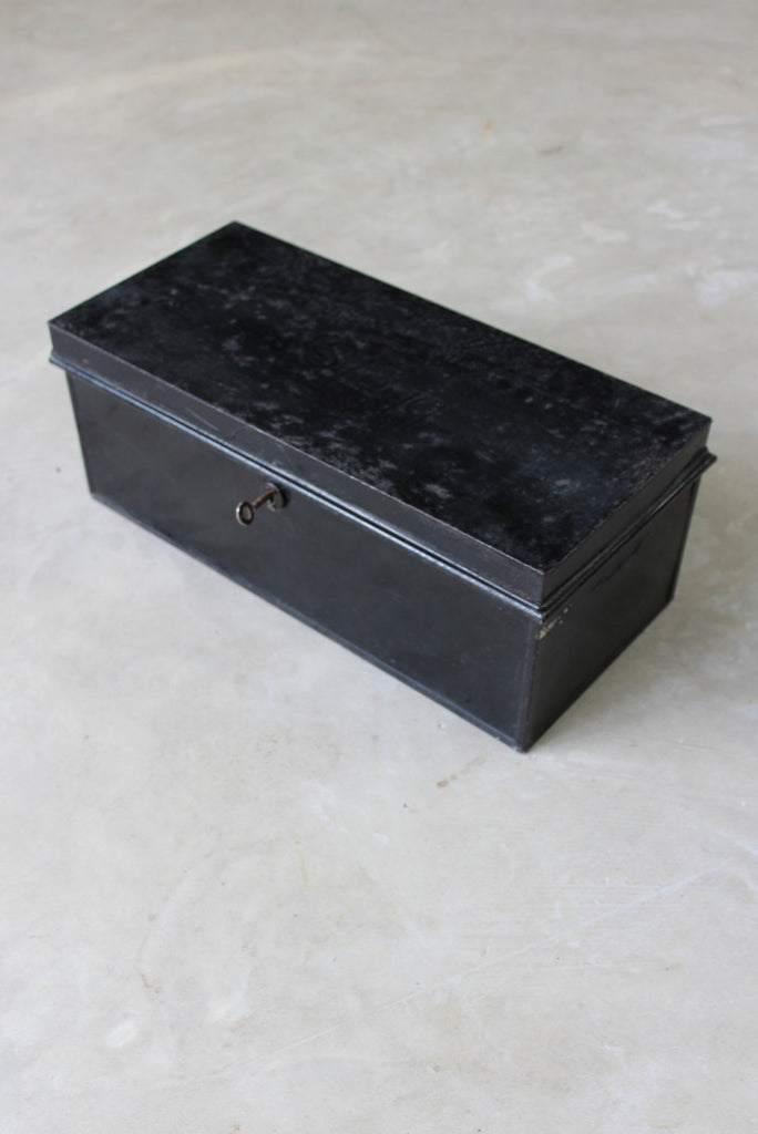 Vintage Black Documents Tin & Key - Kernow Furniture
