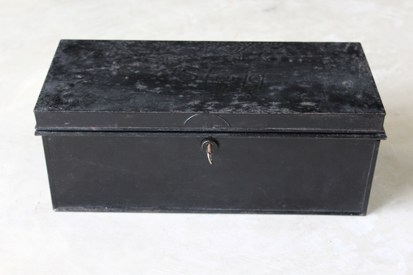 Vintage Black Documents Tin & Key - Kernow Furniture