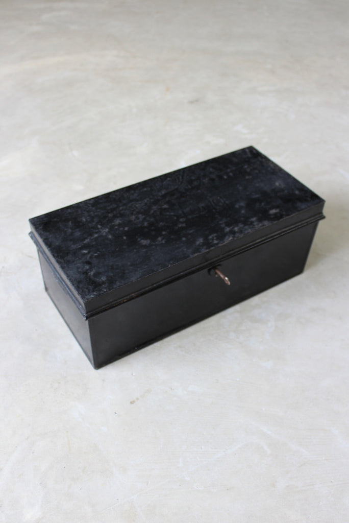 Vintage Black Documents Tin & Key - Kernow Furniture