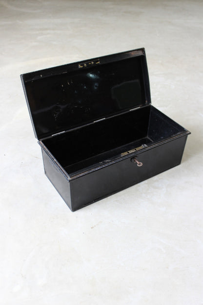 Vintage Black Documents Tin & Key - Kernow Furniture