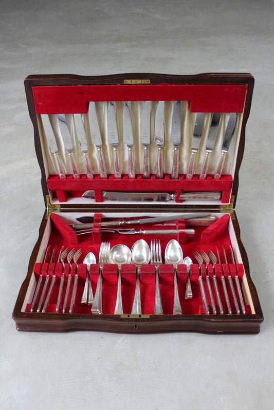 Antique Walnut Epns Six Place Setting Cutlery Canteen - Kernow Furniture