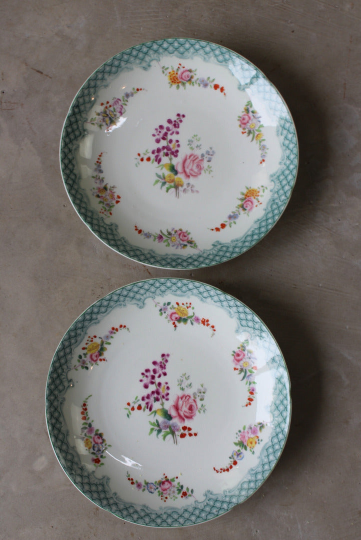 Pair Minton & Boyle Felspar Floral Porcelain Plates - Kernow Furniture