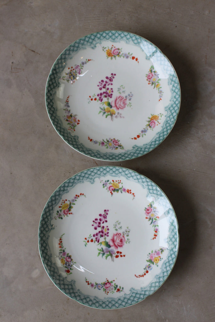 Pair Minton & Boyle Felspar Floral Porcelain Plates - Kernow Furniture