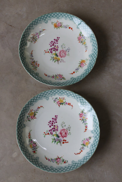 Pair Minton & Boyle Felspar Floral Porcelain Plates - Kernow Furniture