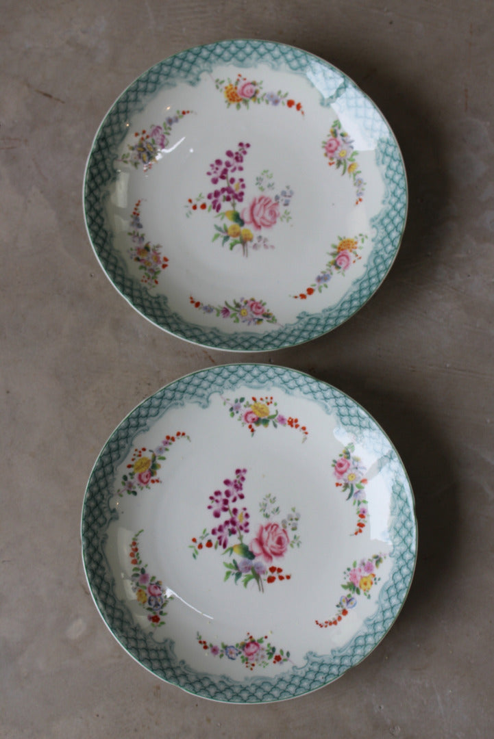 Pair Minton & Boyle Felspar Floral Porcelain Plates - Kernow Furniture