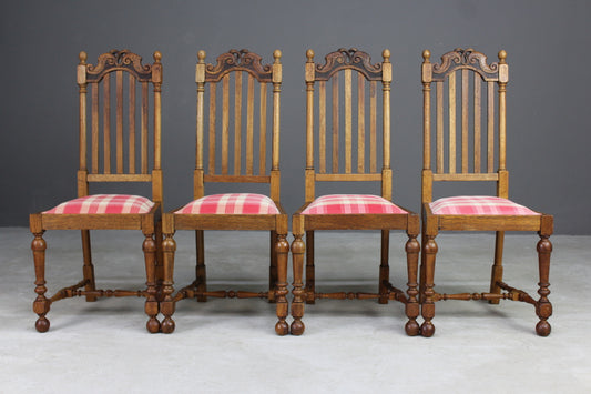 Set 4 Oak High Back Dining Chairs - Kernow Furniture