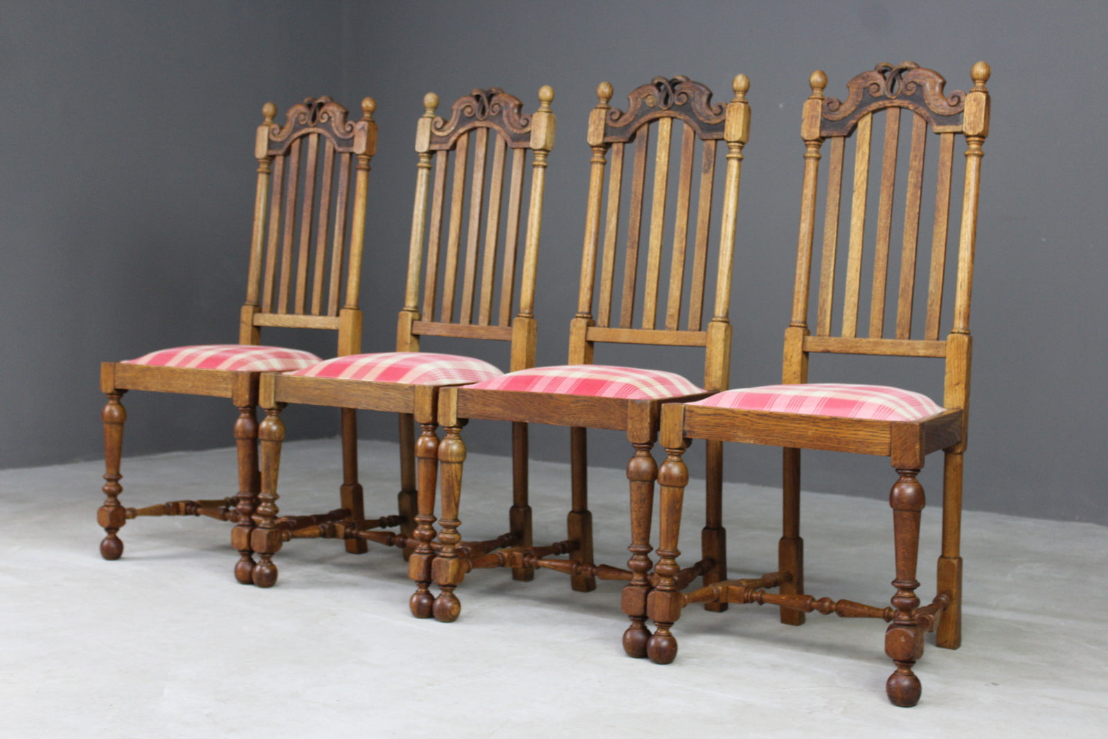 Set 4 Oak High Back Dining Chairs - Kernow Furniture