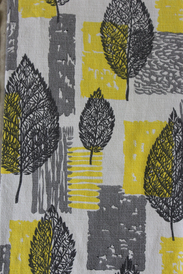 Yellow & Grey Leaf Vintage Barkcloth Curtains - Kernow Furniture