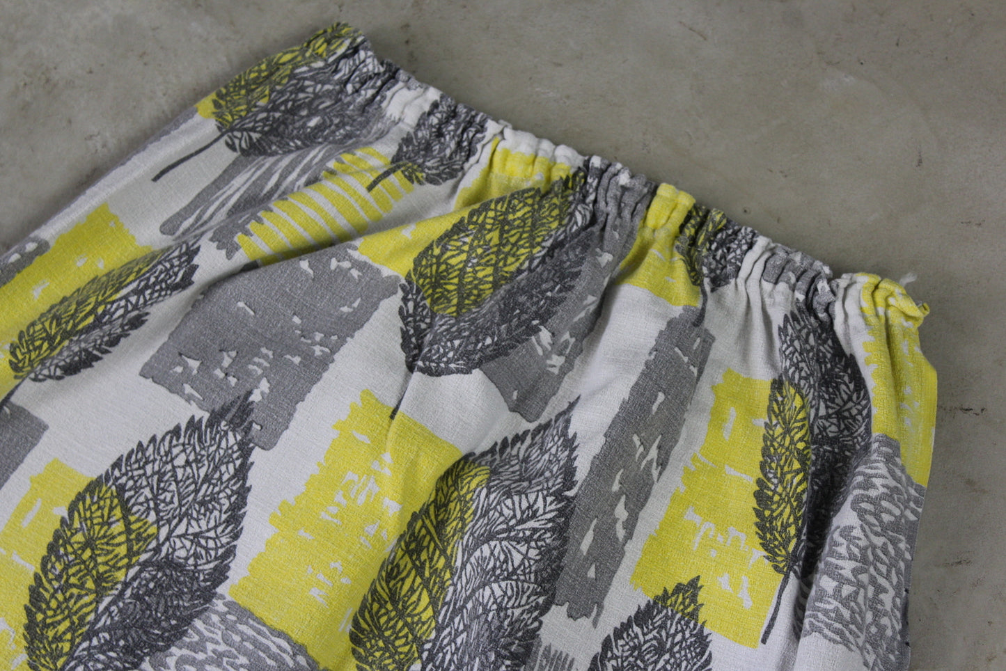 Yellow & Grey Leaf Vintage Barkcloth Curtains - Kernow Furniture