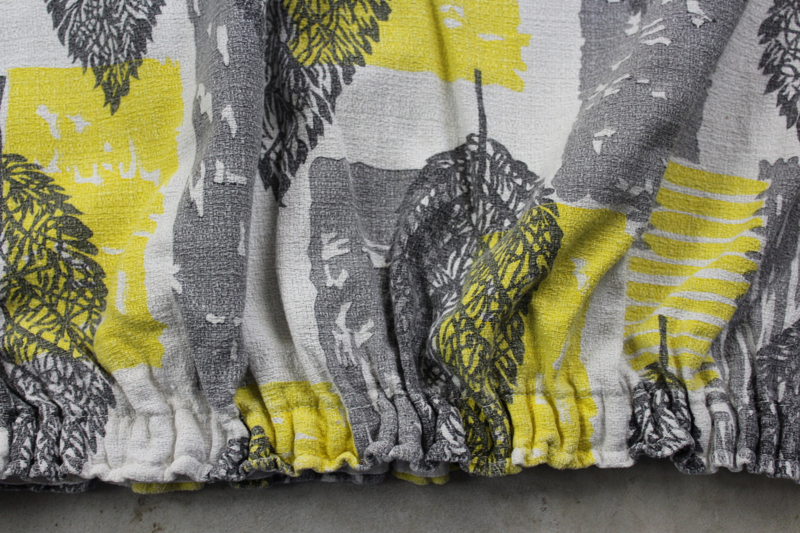 Yellow & Grey Leaf Vintage Barkcloth Curtains - Kernow Furniture