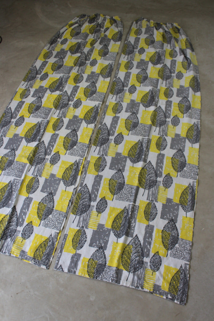 Yellow & Grey Leaf Vintage Barkcloth Curtains - Kernow Furniture