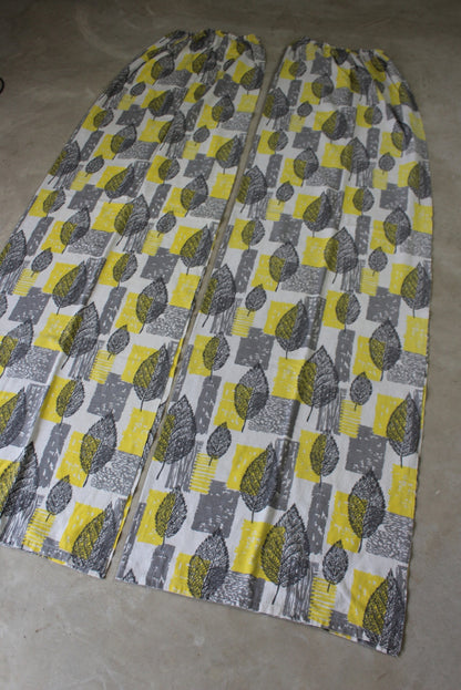 Yellow & Grey Leaf Vintage Barkcloth Curtains - Kernow Furniture