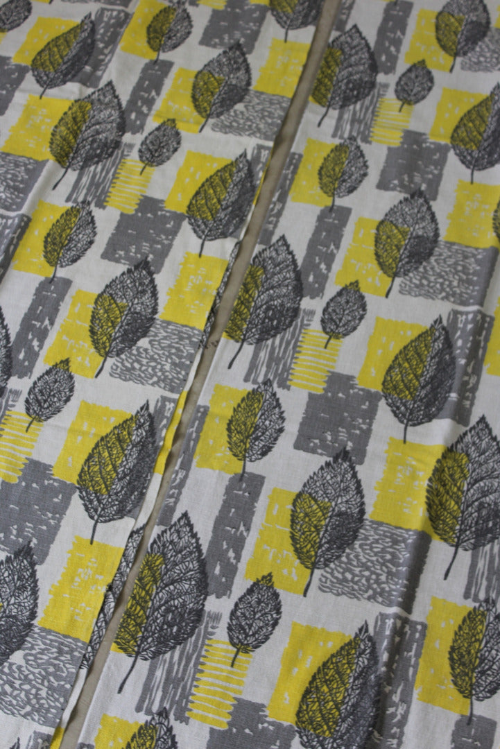 Yellow & Grey Leaf Vintage Barkcloth Curtains - Kernow Furniture