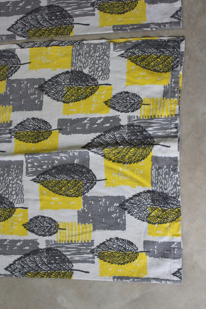 Yellow & Grey Leaf Vintage Barkcloth Curtains - Kernow Furniture