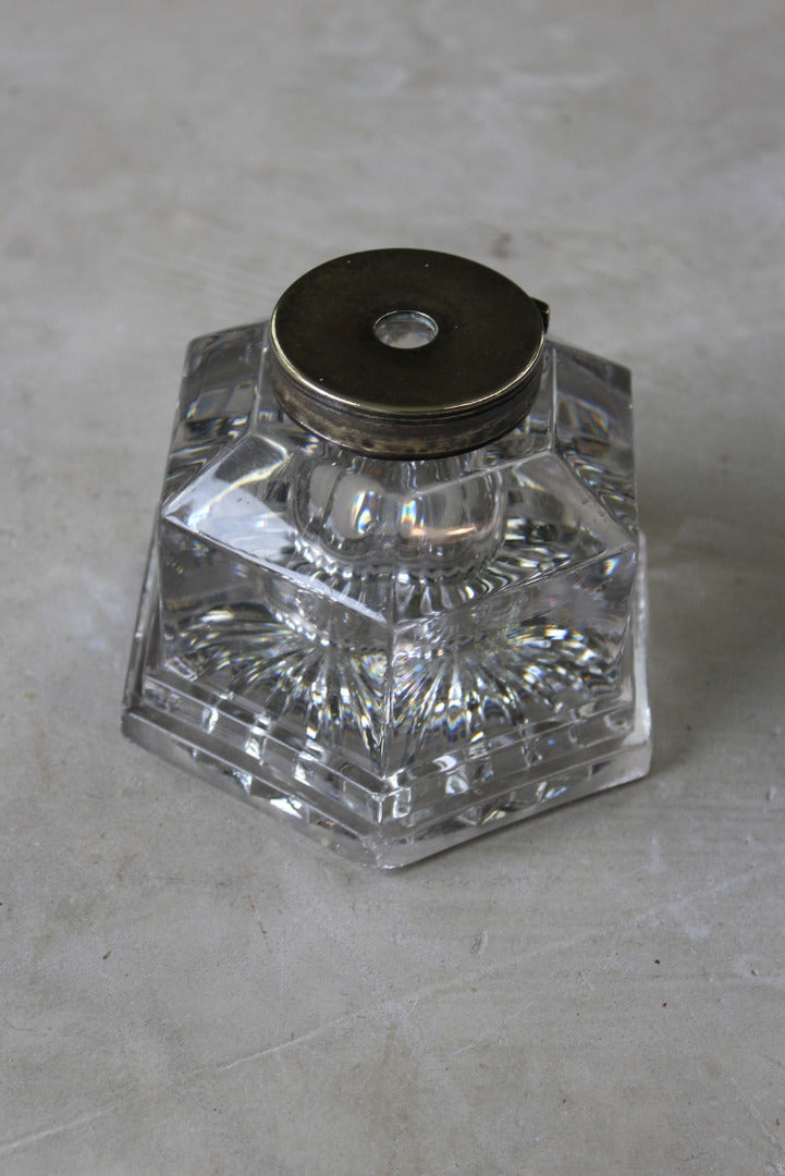 Large Antique Hexagonal Glass Inkwell - Kernow Furniture