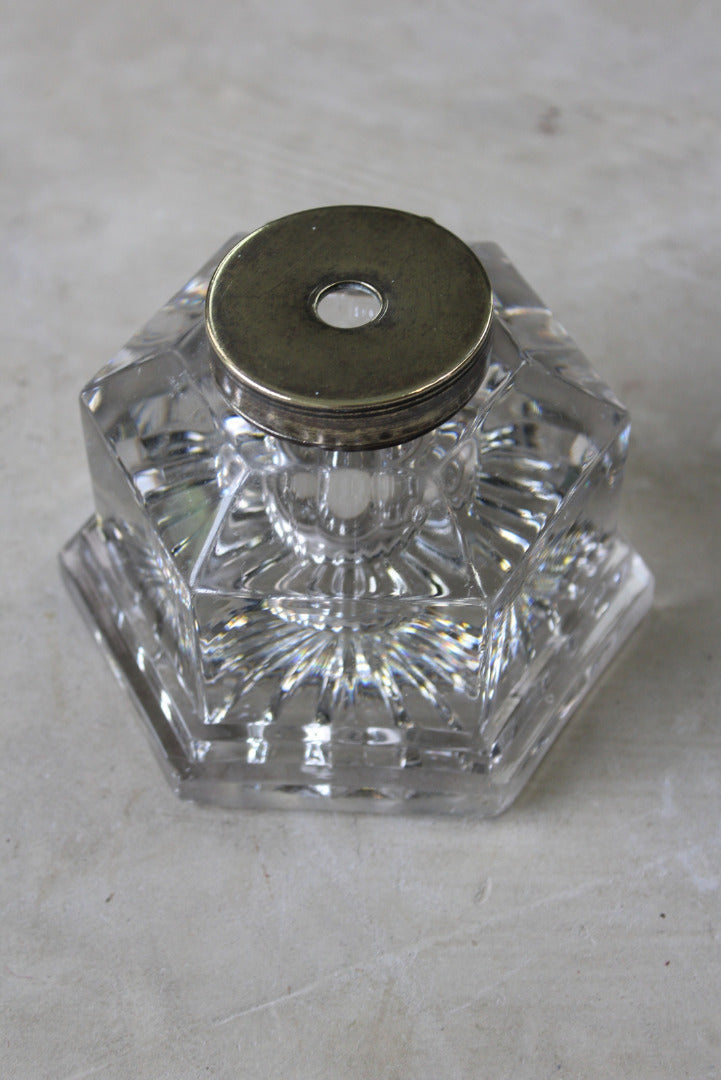 Large Antique Hexagonal Glass Inkwell - Kernow Furniture