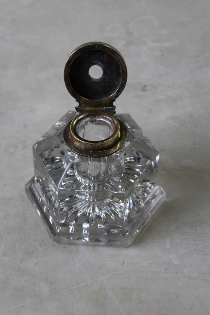 Large Antique Hexagonal Glass Inkwell - Kernow Furniture