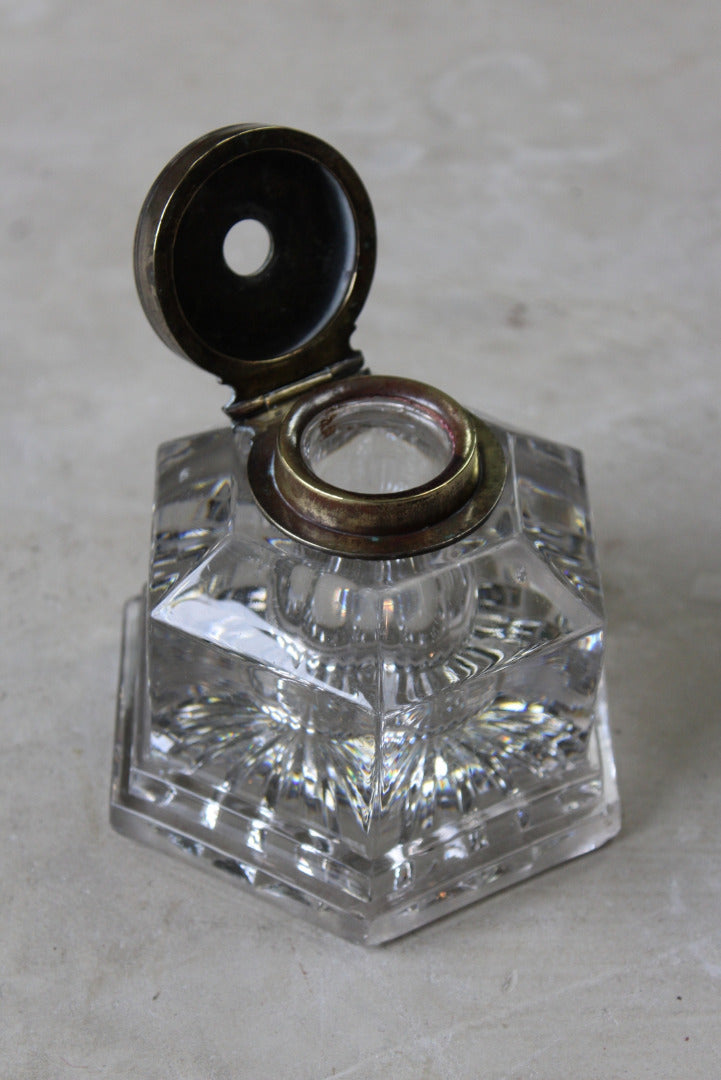 Large Antique Hexagonal Glass Inkwell - Kernow Furniture