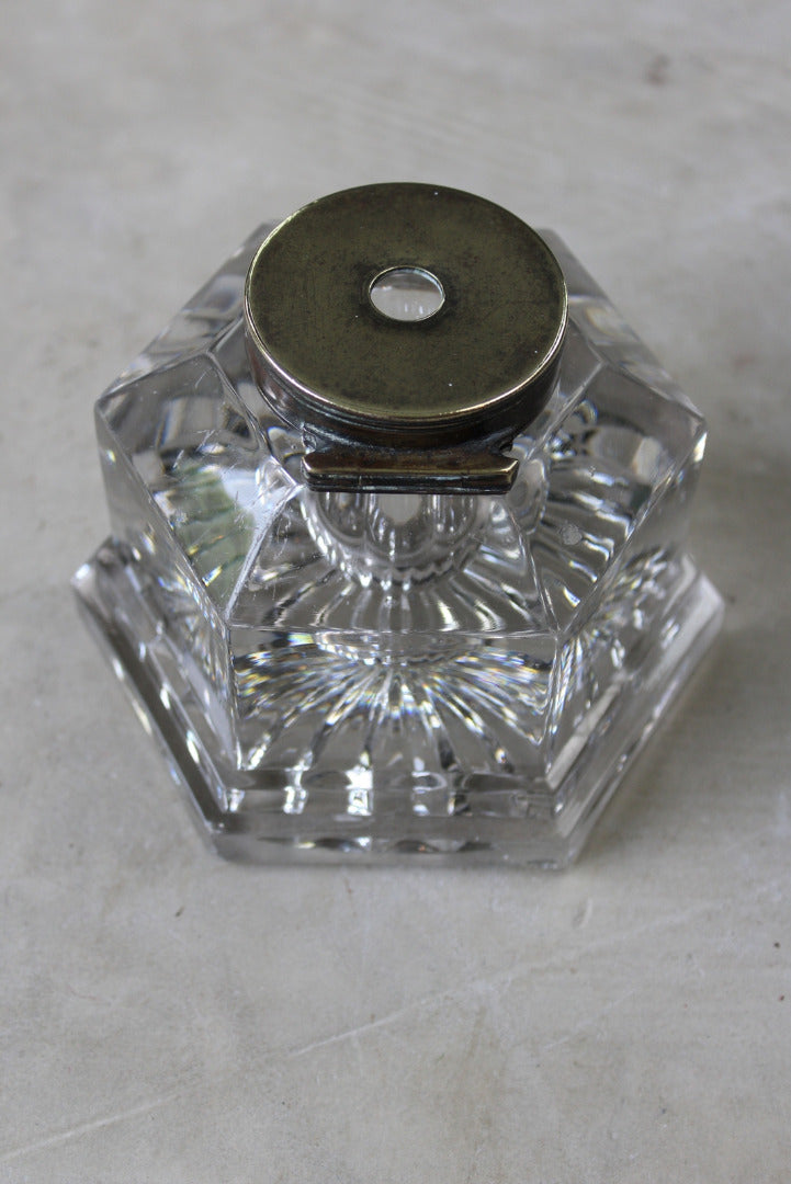 Large Antique Hexagonal Glass Inkwell - Kernow Furniture