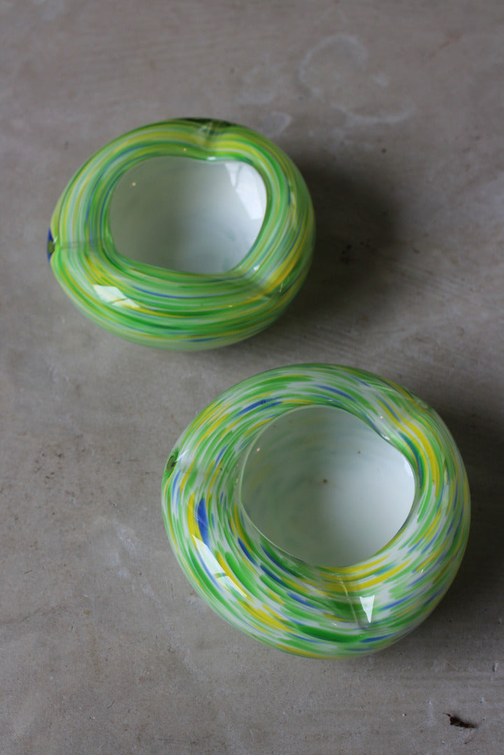 Pair Yellow & Green Glass Ashtrays - Kernow Furniture