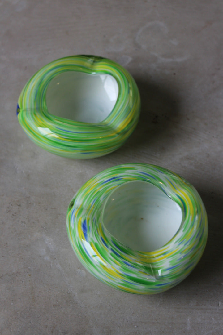 Pair Yellow & Green Glass Ashtrays - Kernow Furniture