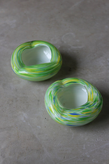 Pair Yellow & Green Glass Ashtrays - Kernow Furniture