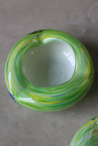 Pair Yellow & Green Glass Ashtrays - Kernow Furniture