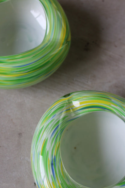 Pair Yellow & Green Glass Ashtrays - Kernow Furniture