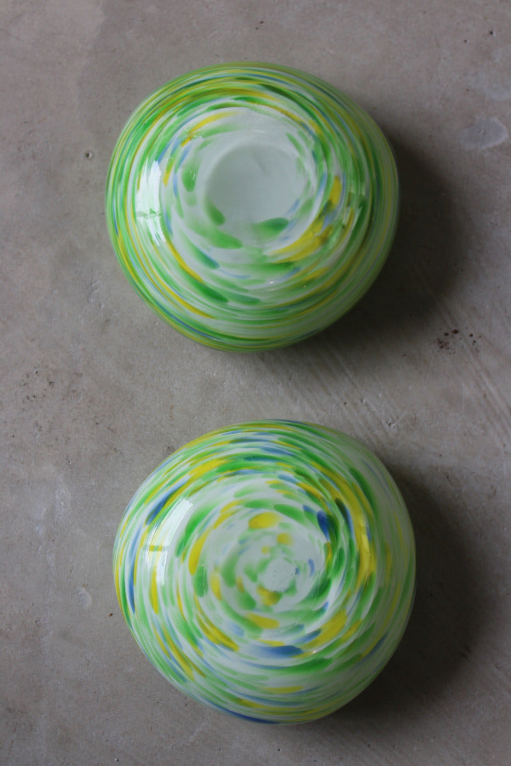 Pair Yellow & Green Glass Ashtrays - Kernow Furniture