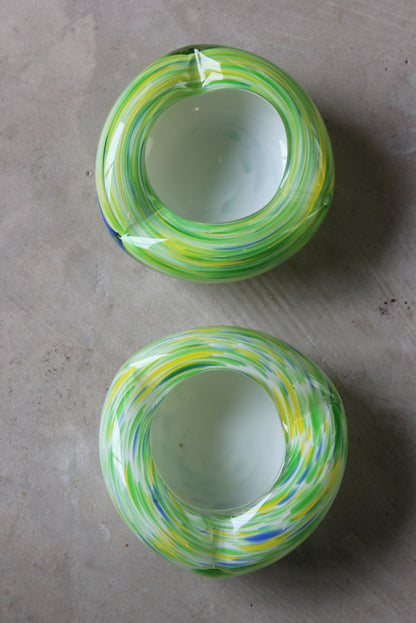 Pair Yellow & Green Glass Ashtrays - Kernow Furniture