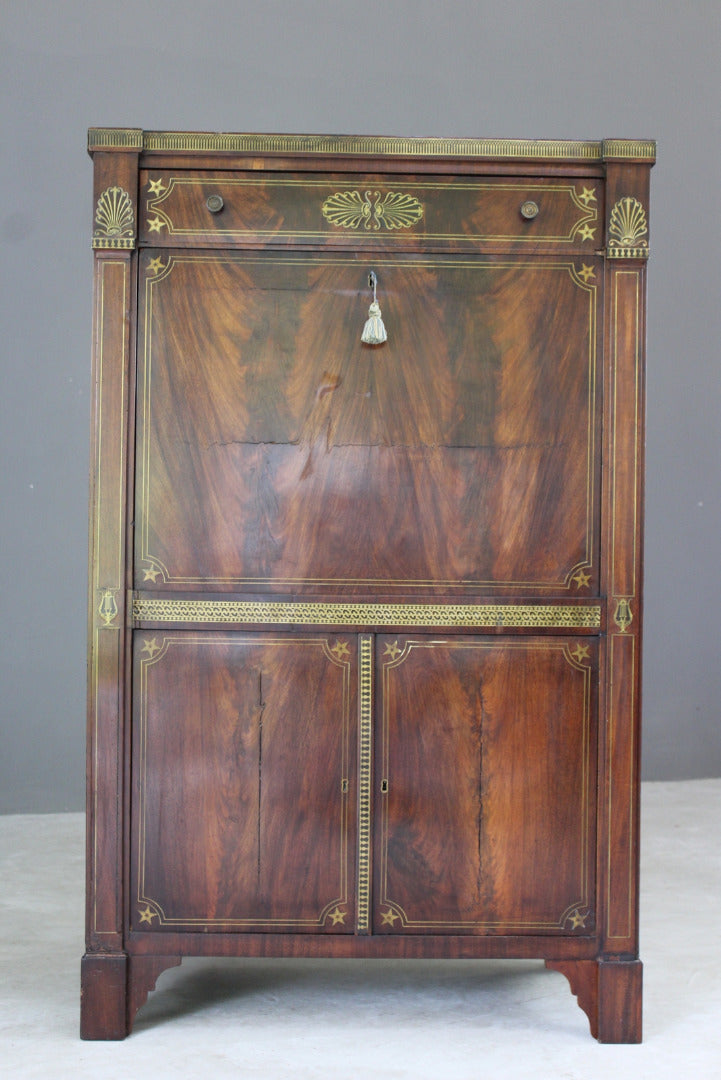 Antique Empire Style Inlaid Mahogany Secretaire Abbatant - Kernow Furniture