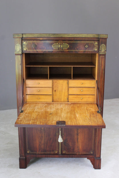 Antique Empire Style Inlaid Mahogany Secretaire Abbatant - Kernow Furniture