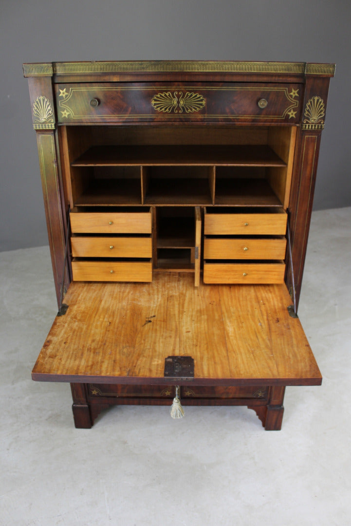 Antique Empire Style Inlaid Mahogany Secretaire Abbatant - Kernow Furniture