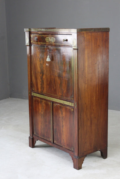 Antique Empire Style Inlaid Mahogany Secretaire Abbatant - Kernow Furniture