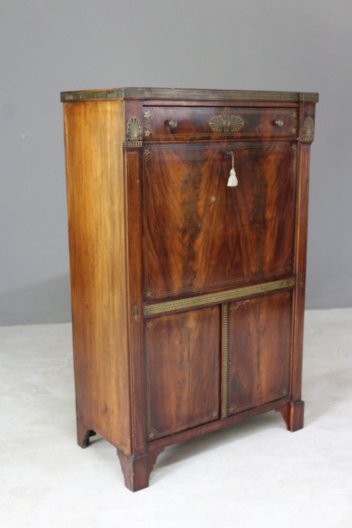 Antique Empire Style Inlaid Mahogany Secretaire Abbatant - Kernow Furniture